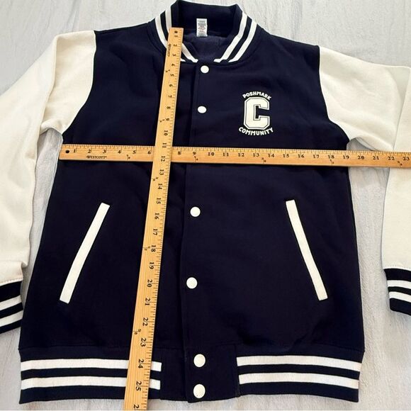 Poshmark Letterman Jacket Navy and White - Picture 3 of 7